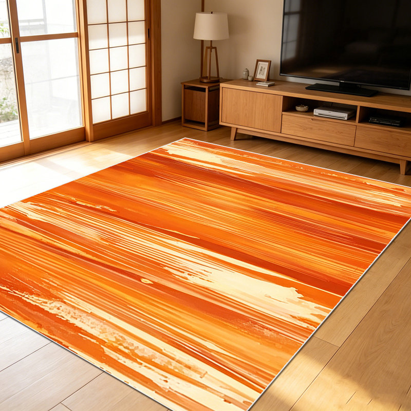 1PC Burnt Orange Abstract Vertical Brushstroke Pattern area rugs for Living Room, Soft and Comfortable, Suitable for all seasons, easy-to-maintain, machine washable Indoor floor mat, Under Table Farmhouse suitable for dining room, bedroom, kitchen,