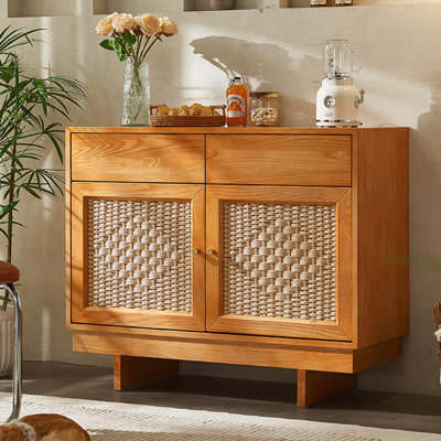Wabi-Sabi Style Solid Wood Indonesian Paper Fiber Rope Accent Cabinet