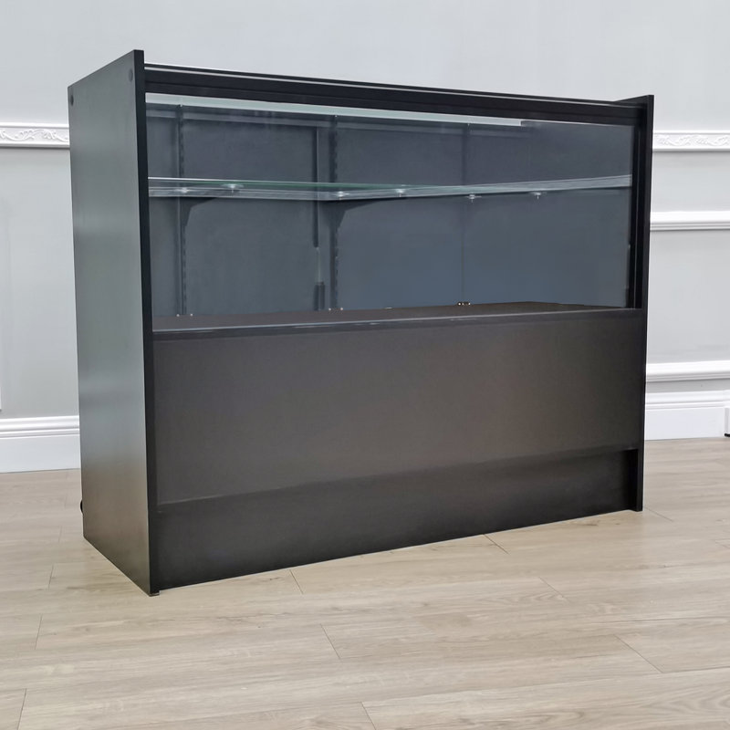 Black Tempered Glass and Wood Display Case, 38" H x 48" W