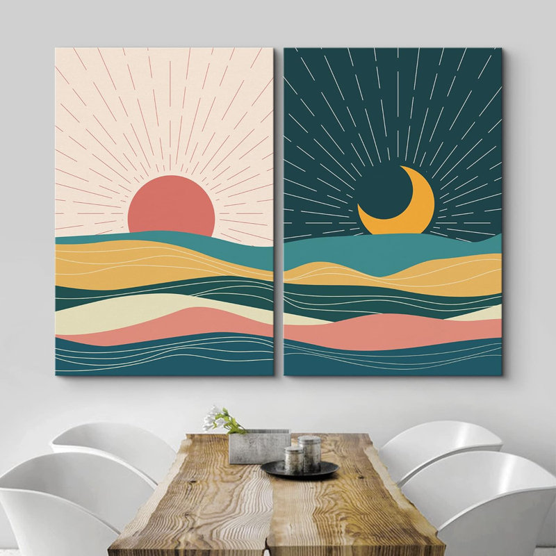 Desert Sun & Crescent Moon, H 36 po x l 48 po x P 1,5 po, Toile tendue