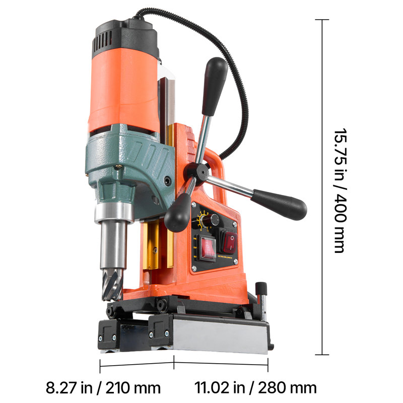 Perceuse magnétique, 1400 W, diamètre de perçage de 2 pouces, vitesse de 0 à 750 tr / min, sens réversible, perceuse magnétique avec 11 trépans, perceuse électrique pour la rénovation industrielle et résidentielle