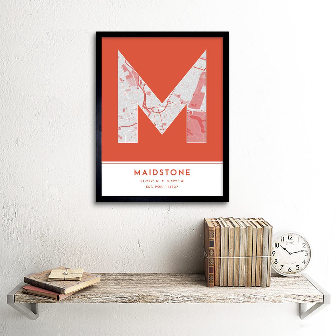 Maidstone City Map Maidstone Orange by Wee Blue Coo - Single Picture Frame Typography
