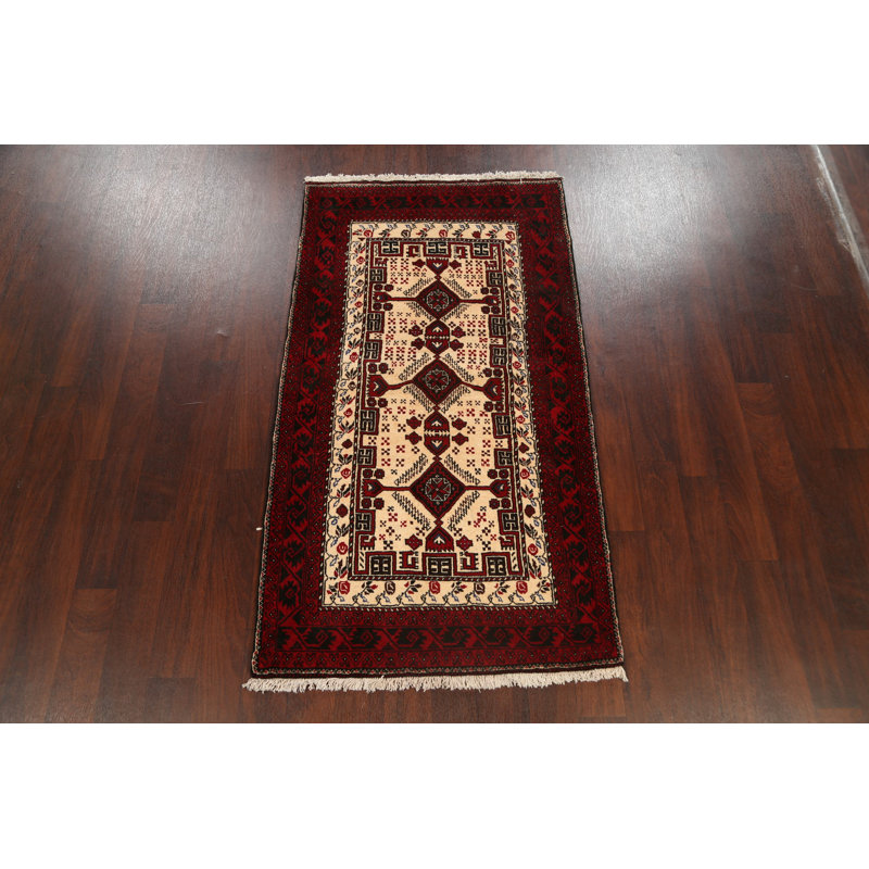 Tapis ivoire noué à la main de conception unique 3 pi 3 po x 5 pi 11 po Jermaya