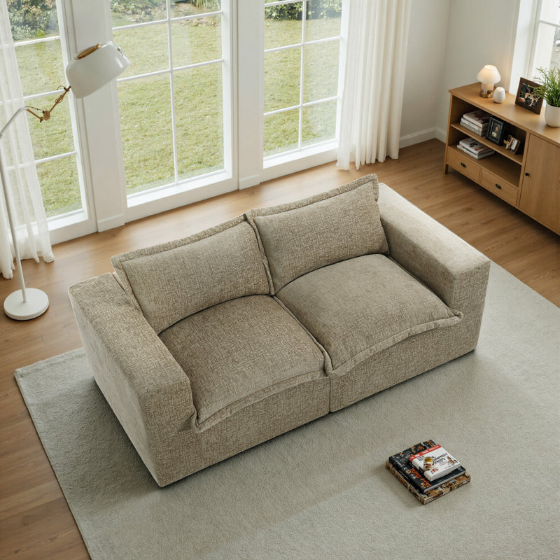 Canapé modulaire rembourré en chenille 2 pièces 2 pièces avec dossier coussiné - entièrement comprimé, aucun assemblage requis