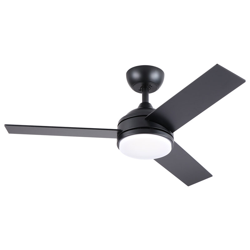Ventilateur de plafond intelligent noir de 42 po avec DEL blanche brillante intégrée, travail avec l'application Tuya et aide vocale