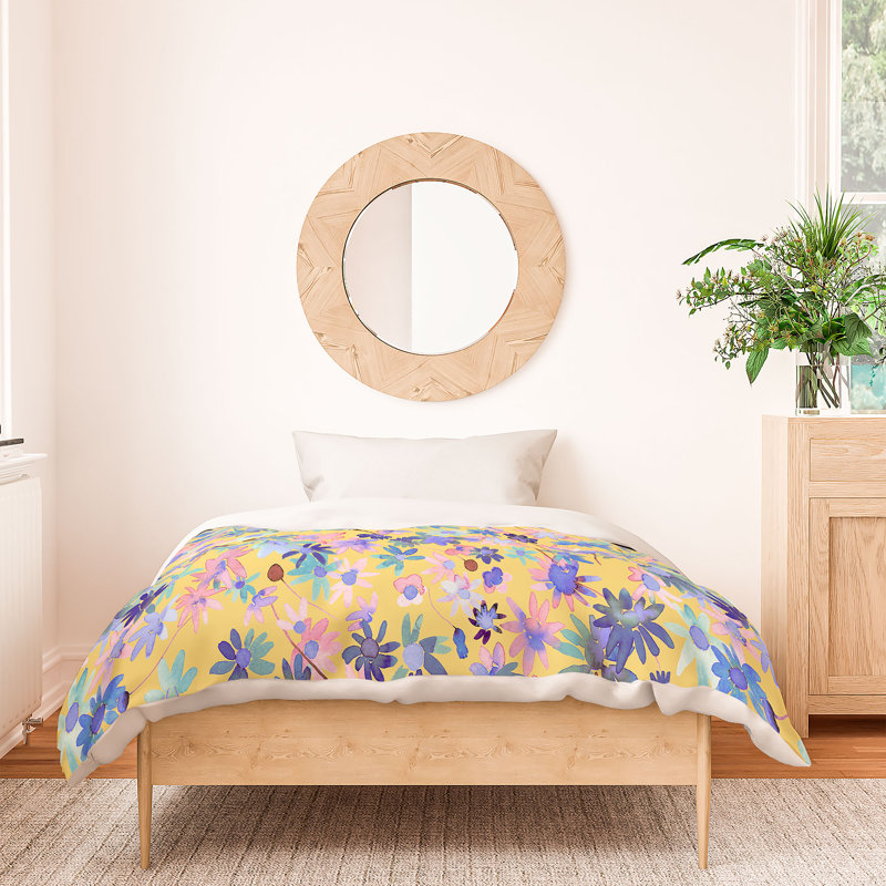 Ensemble de housse de couette en coton Ninola jaune / mauve / bleu, Housse de couette simple extra longue + 1 taie dé