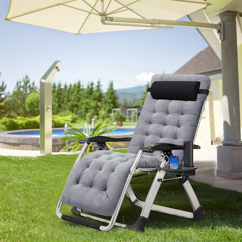 Upgrade Zero Gravity Chair with Removable Seating Cushion, Armrest Mat, Headrest & Tray