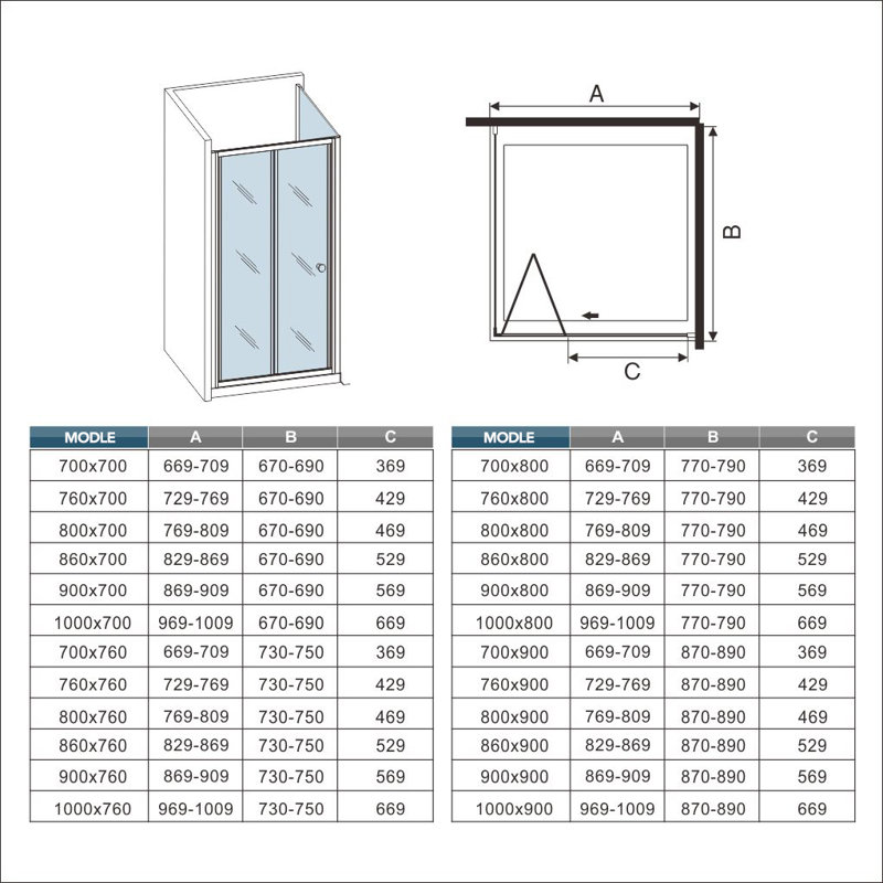 Nickalos Square Shower Enclosure with Tray - 1850 x 700 mm