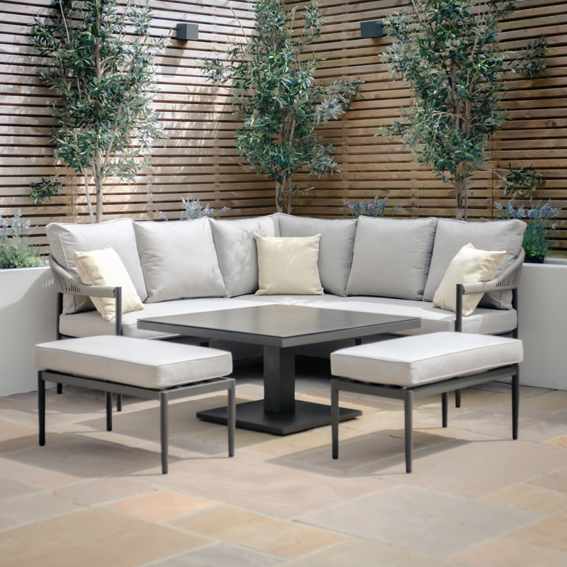 Nazmir 6 - Person Patio Dining Set Square Table with Cushions Included