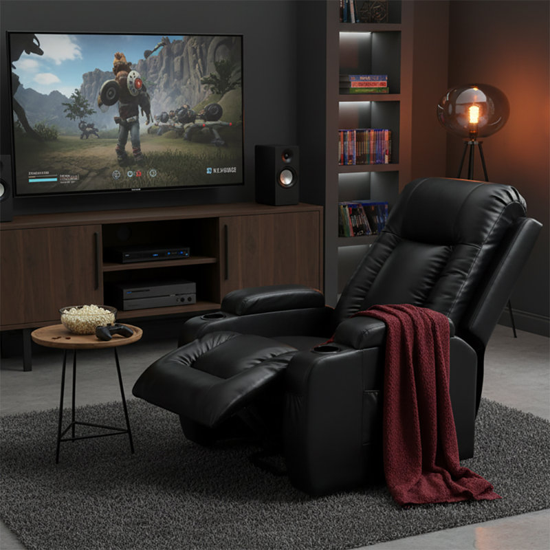 Power Upholstered Recliner Chair with Lift Base and Massage Heating Function, Black