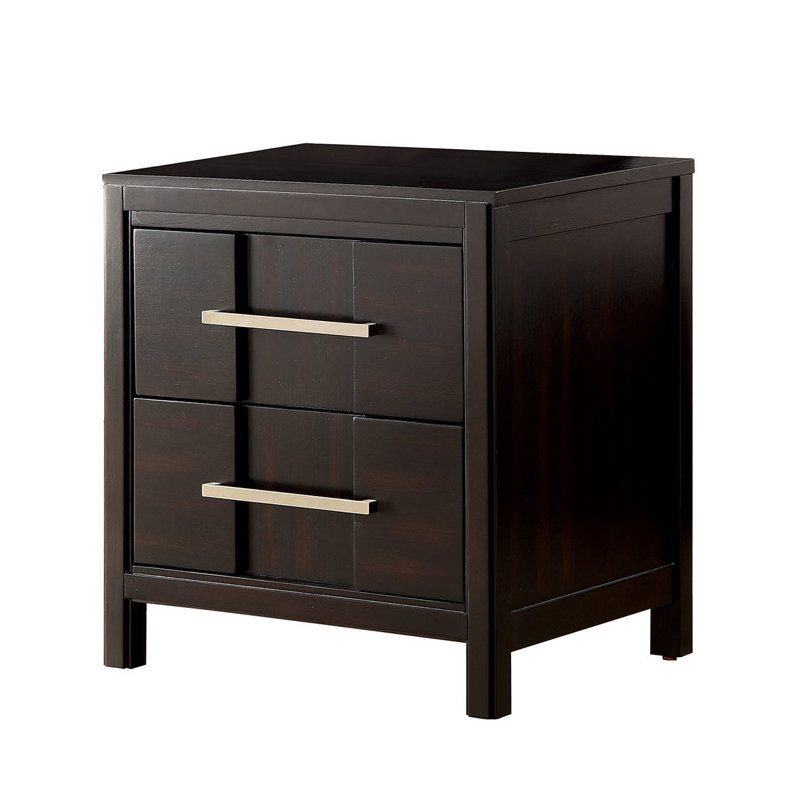 Cayer Solid Wood 2-Drawer Nightstand, Espresso