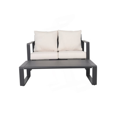 Canapé double + table basse rectangulaire, coussin en tissu blanc laiteux