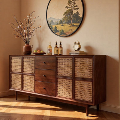 Console Mid-Century moderne en bois massif