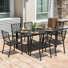 Ensemble repas de patio en métal avec 6 chaises empilables et trou pour parasol