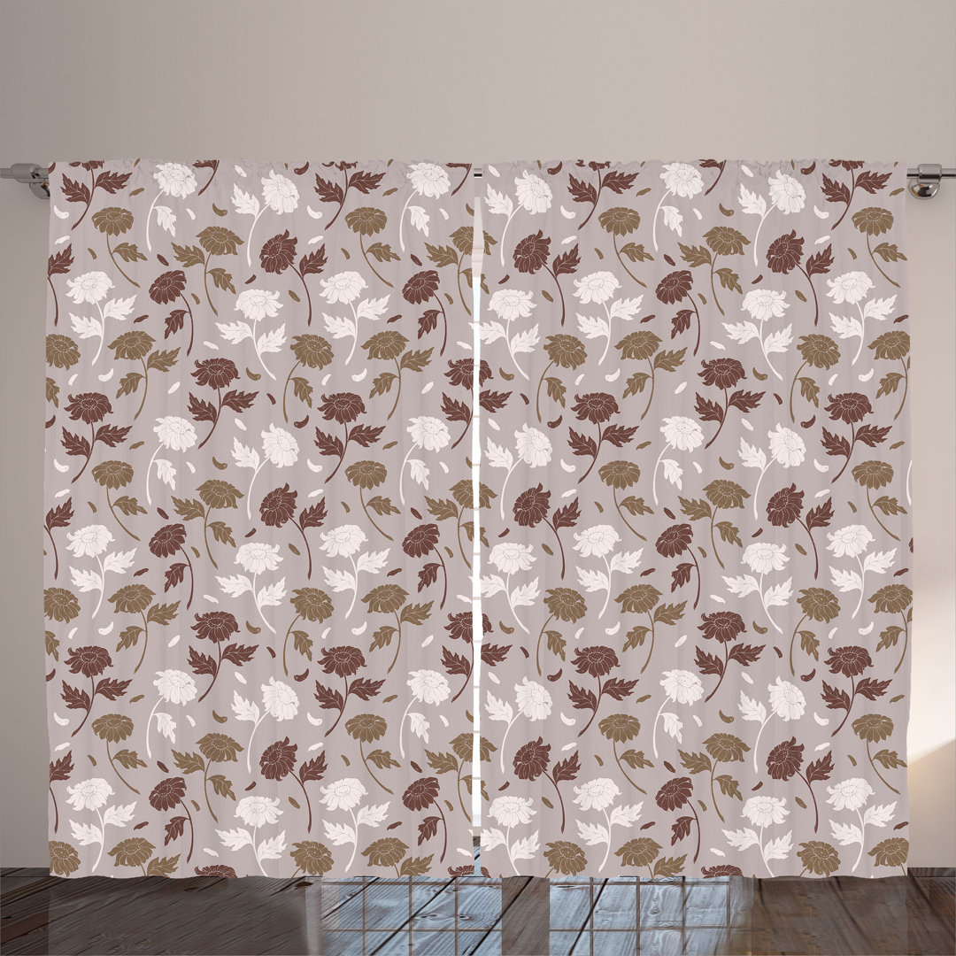 Rustic curtain, romantic daisy silhouette, autumn, pale purple gray bordeaux red