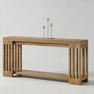 Extra Long Farmhouse Console Table With 2-Tier Storage, Vertical Stripe Legs, And Sturdy MDF Construction For Living Room, Hallway, Or Entryway