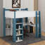 Lit mezzanine en bois pleine grandeur avec tablettes, portemanteaux et bureau-1100280216