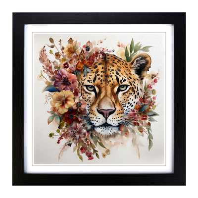 Leopard Floral Art No.1 - Single Picture Frame Print on Wood