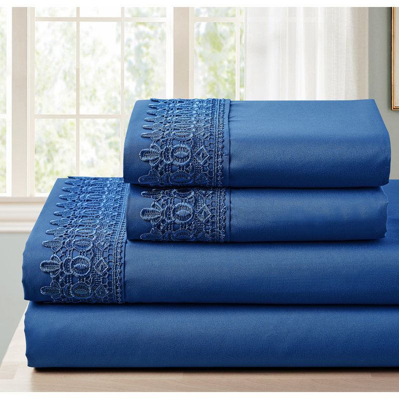 Ensemble de draps en microfibre de qualité supérieure, Bleu marine, Ensemble de draps pour grand lit + un drap-housse 