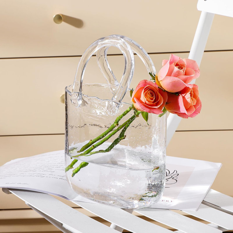 Glass Purse Vase Clear Handbag-shaped Flower Vase
