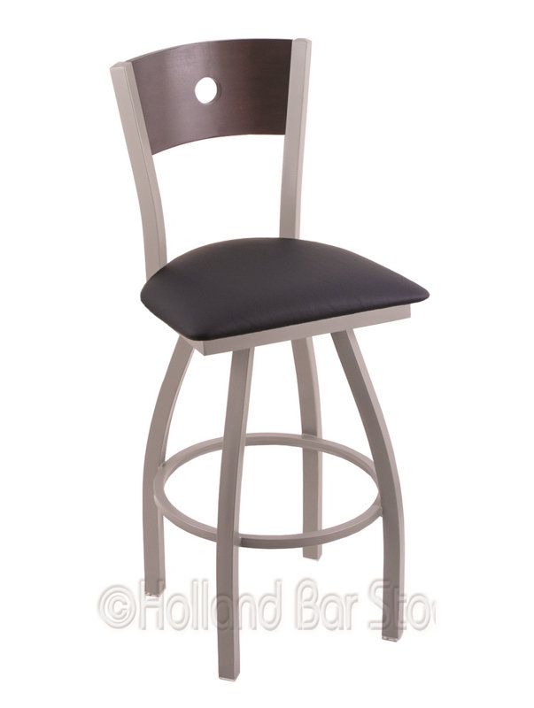 Tabouret de bar pivotant de 36" Lareau, Chêne cerisier foncé, Vin Allante, Nickel anodisé