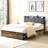 King Bed Frame With Led Lights And Remote, Storage Headboard, 2 Drawers, Charging Station, Grey, No Box Spring, Straightforward Setup, Modern Bedroom Style, Metal Structure For Strength, Noise --370893796