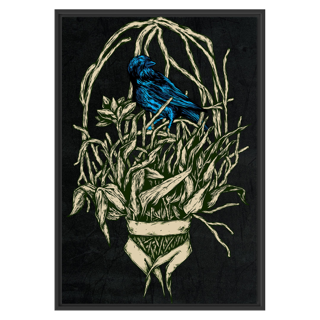 Gerahmtes Wandbild Blue Bird black