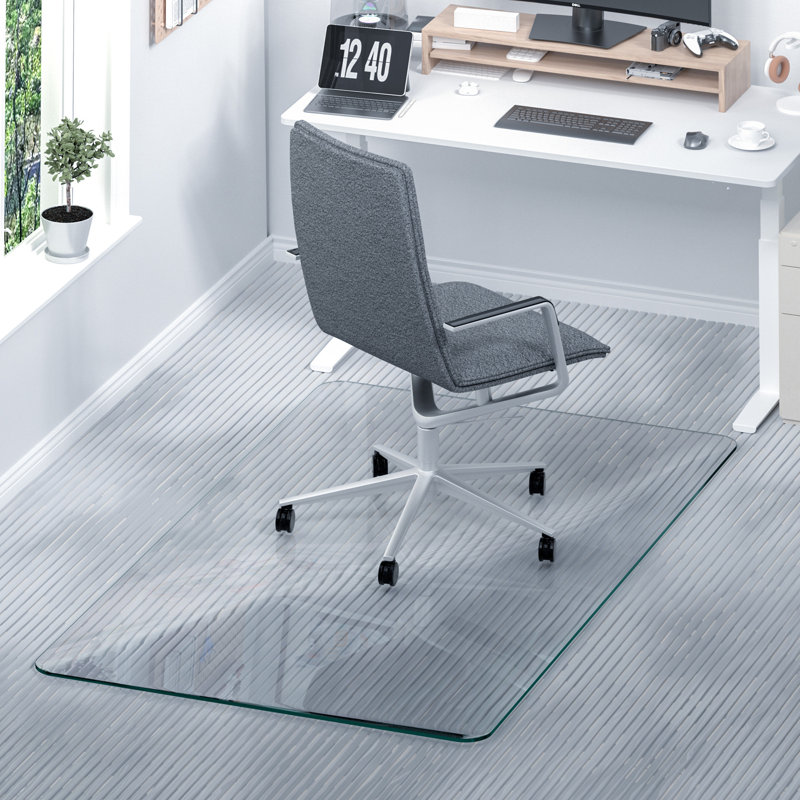 Tapis de chaise en verre trempé robuste pour tapis et planchers durs (46 po x 55 po), L 55 po x P 46 po