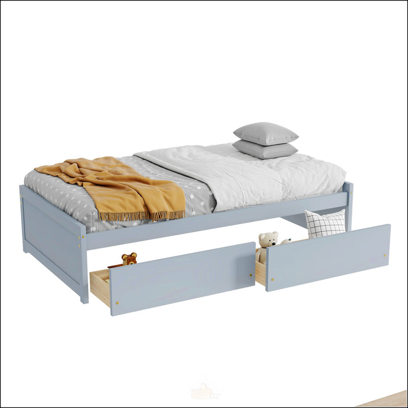 Lit simple avec 2 tiroirs, Gris