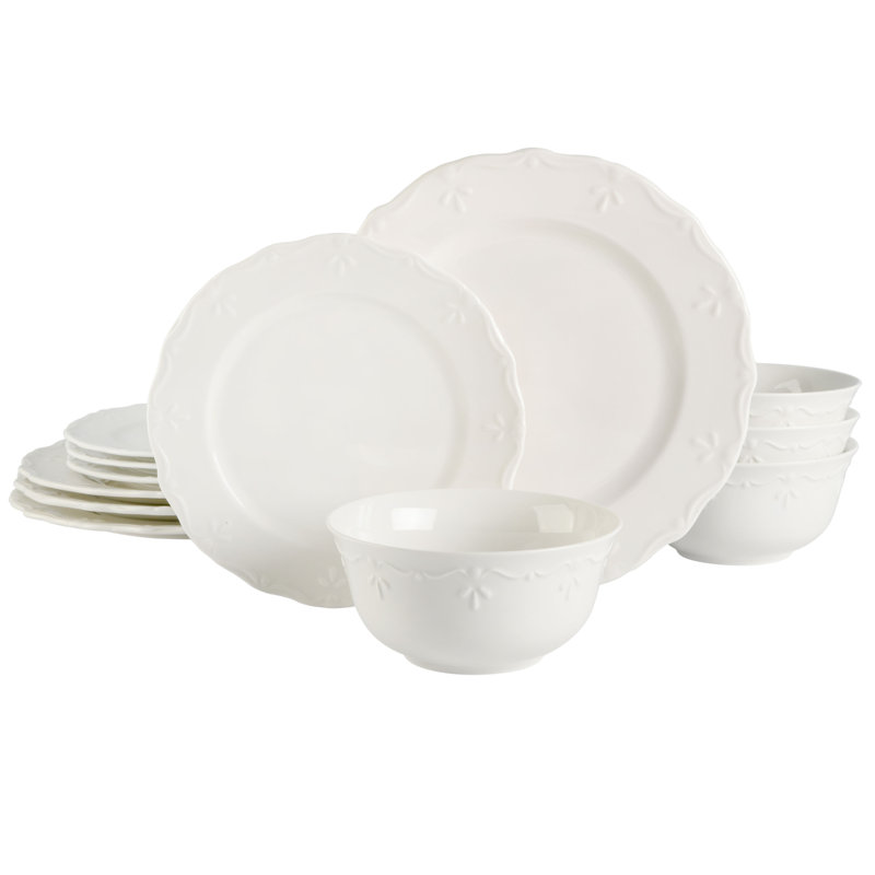 Gibson Home Scallop Buffet Dinnerware Set, Service For 4 (12Pcs), Embossed