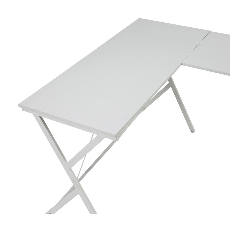 Bureau d'ordinateur en L pour poste de travail compact avec mobilité et stabilité, Blanc / blanc