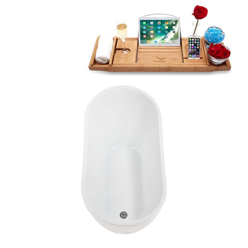 1404.6mm x 718.8mm Soaking Acrylic Bathtub, Polished Chrome/Glossy White