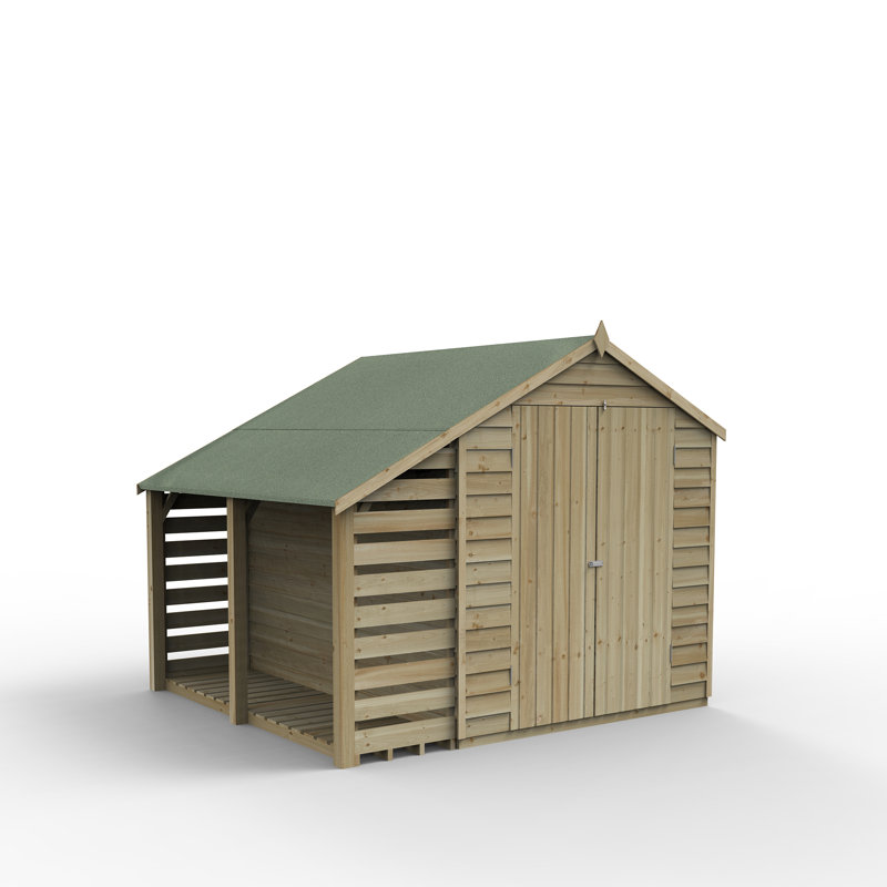 Overlap Pressure Treated 6 x 8 Apex Shed - Double Door No Window with Lean To, Yes