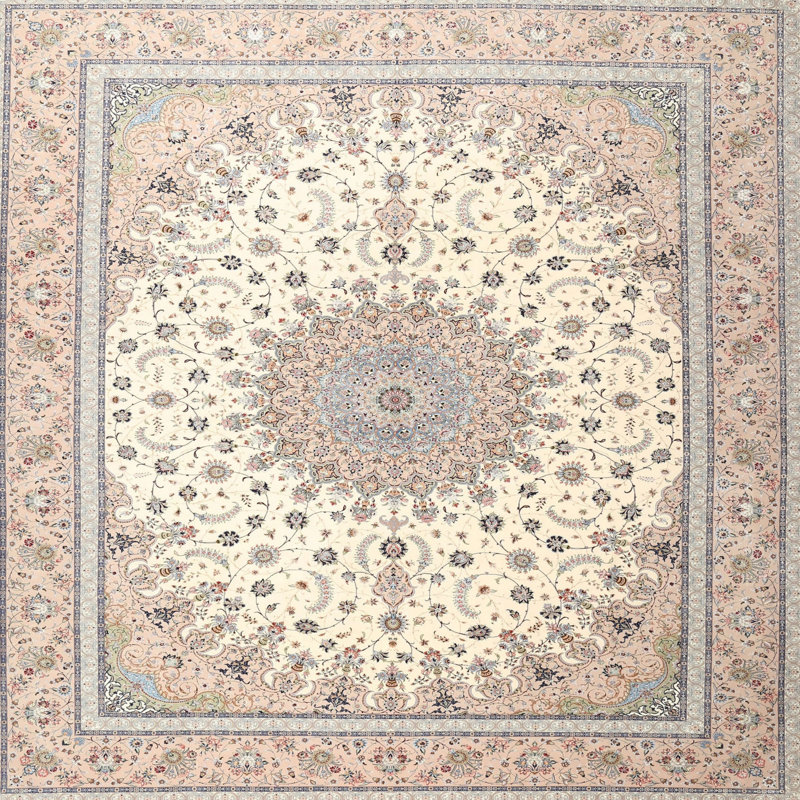 Tapis beige / gris en laine Jaylene, Carré 8 pi