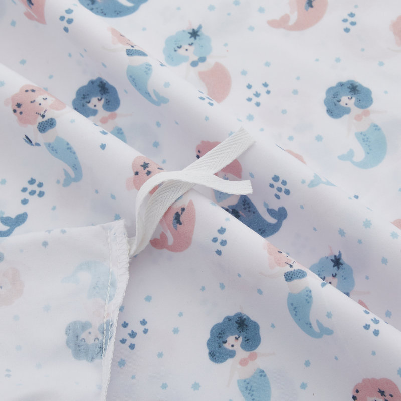 Queen Pink and Blue Cotton Mermaid Duvet Cover Set