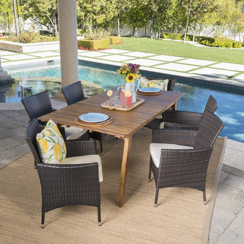 Manno 6 - Person Acacia Wicker Patio Dining Set with Rectangular Table