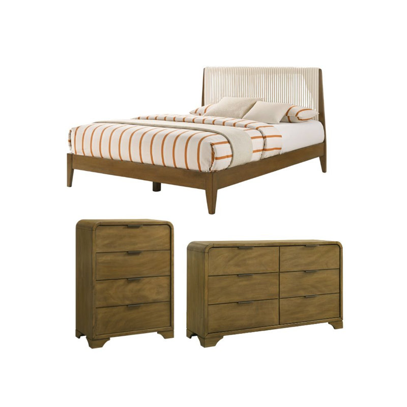 Ensemble de chambre à coucher 3 pièces Asher, Walnut/Antique Oak, 3 Pcs: Bed, Chest, Dresser