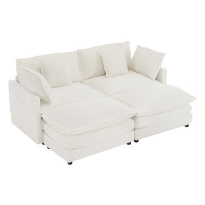75.6 Modern Sofa Modular Sofa Couch Upholstered Corduroy L-Shape Sectional Sofa With Side Storage Pockets For Living Room