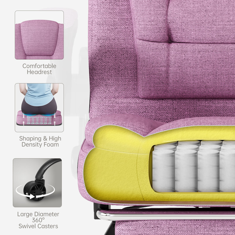 Inbox Zero Executive Fabric Computer Chair,High Back Office Chair, Pink