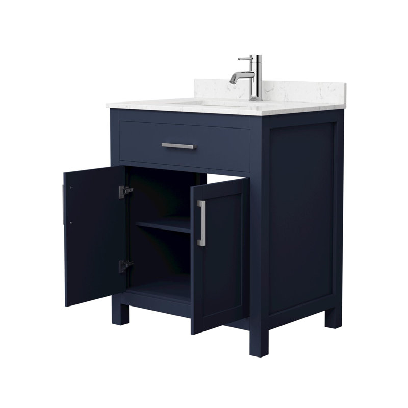 Beckett 30" Freestanding Single Bathroom Vanity with Cultured Marble Top, Carrara Cultured Marble, Dark Blue, Brushed Nickel