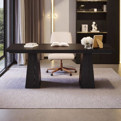 Bureau double caisson 63 po - Bureau moderne noir pour la maison et le bureau