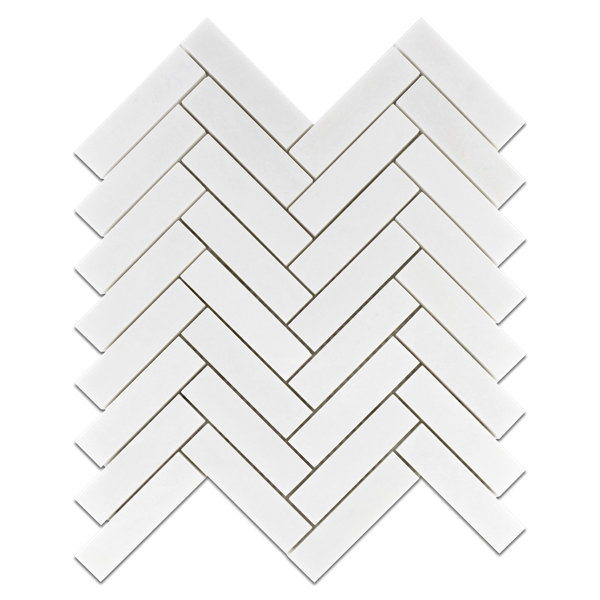 Thassos Premium 1" x 4" Marble Natural Stone Herringbone Mosaic Sheet Wall & Floor Tile