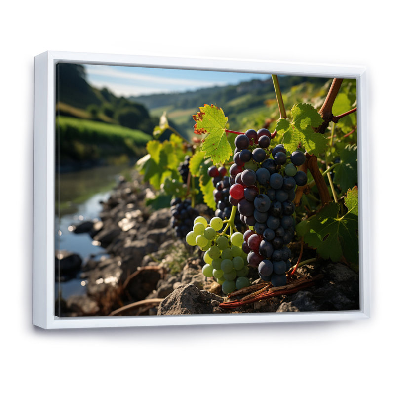 «Scenic Vineyard Reflections», reproduction d'art sur toile, H 34 po x l 44 po x P 1,5 po, Cadre flottant blanc
