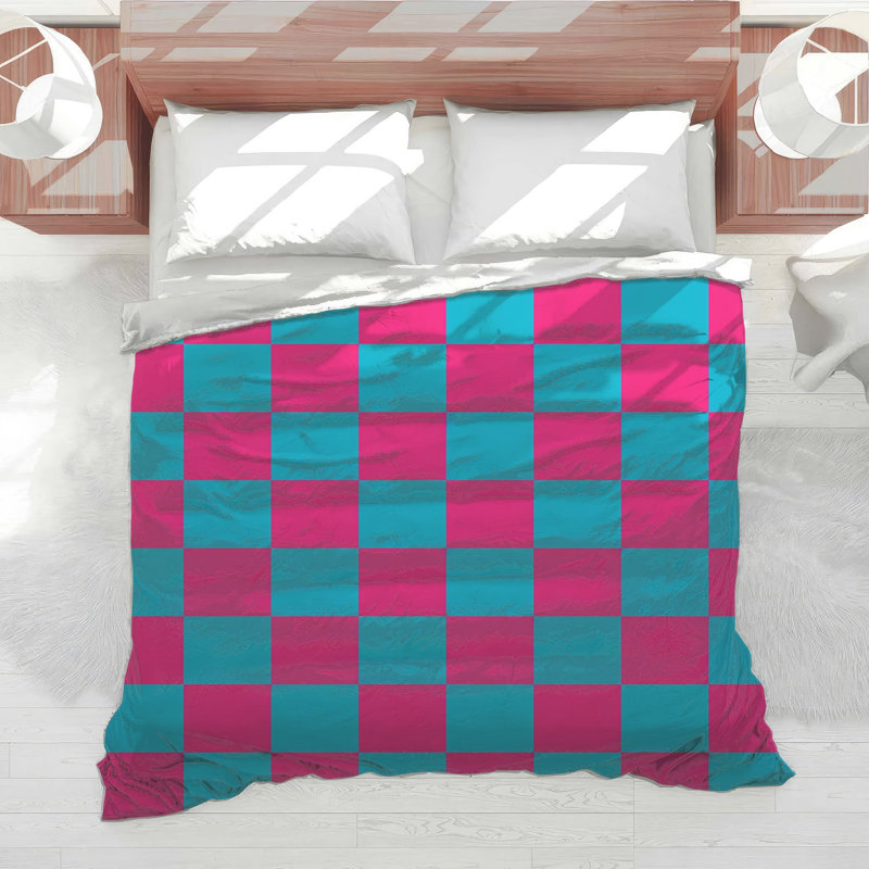 Pink Blue Checkered Comforter, Twin