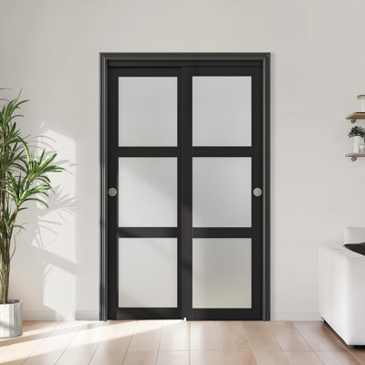 60" x 80" Frosted Glass Bypass Sliding Closet Doors With Installation Hardware Kit