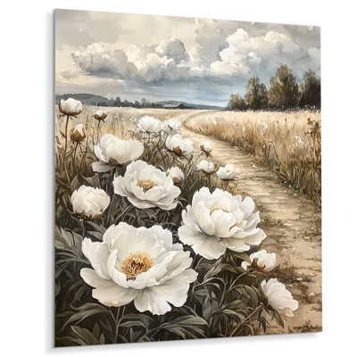 Pivoines sur le chemin de la ferme II - pivoines, impression sur métal