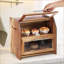 Boîte à pain 2 couches, corbeille à pain avec panneau de porte en acrylique transparent et bouches d'aération, contenant de rangement pour le comptoir en bois, support à pain de style campagnard pour le pain, les bagels et les petits pains, brun