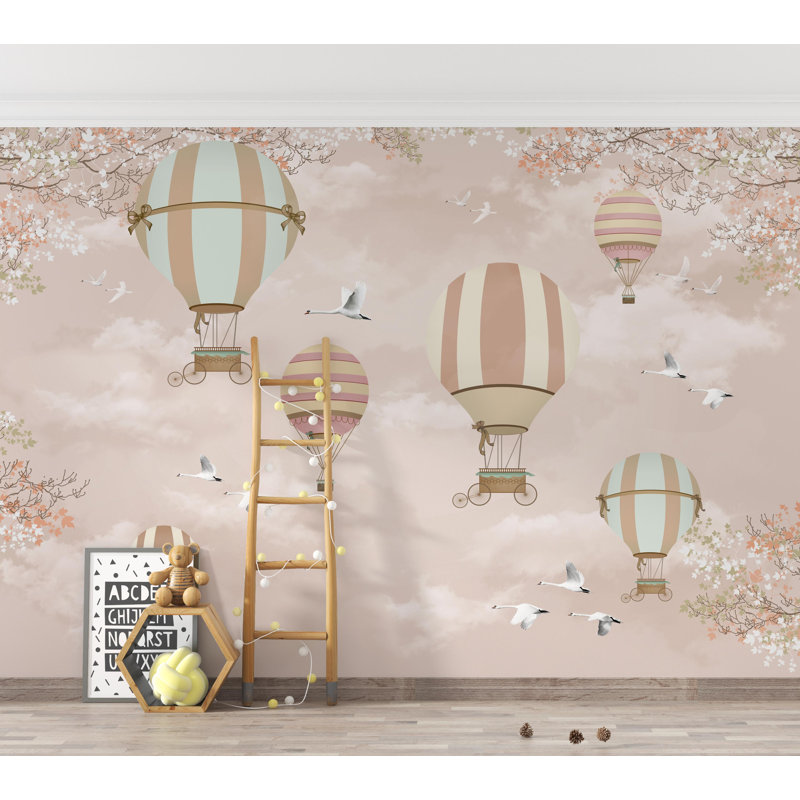 Papier peint amovible en forme de montgolfière rose pour enfants, L 9 po x l 15 po