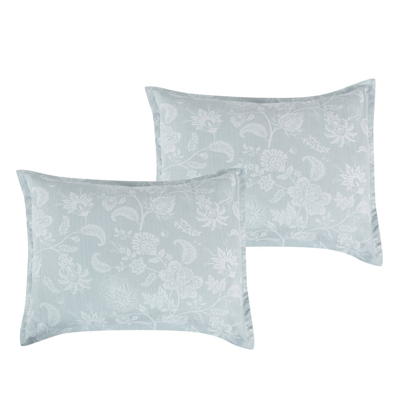 Ensemble d'édredon 7 pièces Emest Luxury, Édredon pour grand lit + 2 taies décoratives, Motif floral bleu / blanc