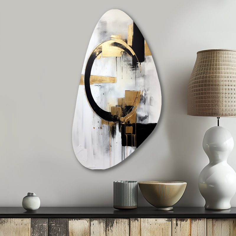 New Balance Dreams, abstrait or et noir - Peinture abstraite d'automne, art mural en métal asymétrique, H 31 po x l 17 po
